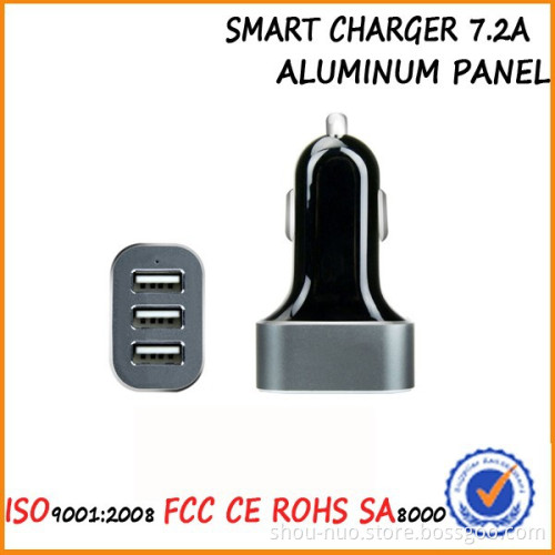 2015 new design aluminum heads porable mobile phone triple usb 7.2a car charger,7.2a triple usb car charger